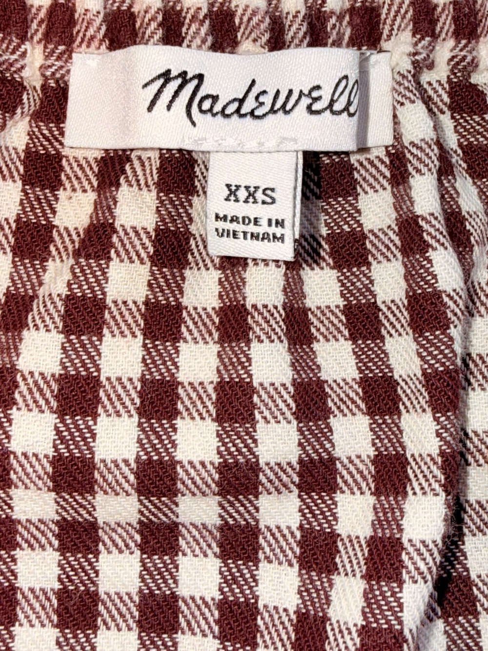 Madewell XXS Brown Gingham Crop Top Cottagecore Puff Sleeve Button Front Cotton - Picture 7 of 11
